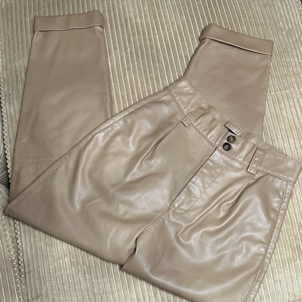 Zara Beige Faux Leather Trousers XS